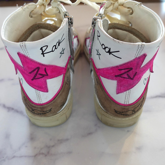 Zadig & Voltaire Sneakers Womens Size 38 White Pink Graffiti High Top Side Zip - Picture 4 of 8
